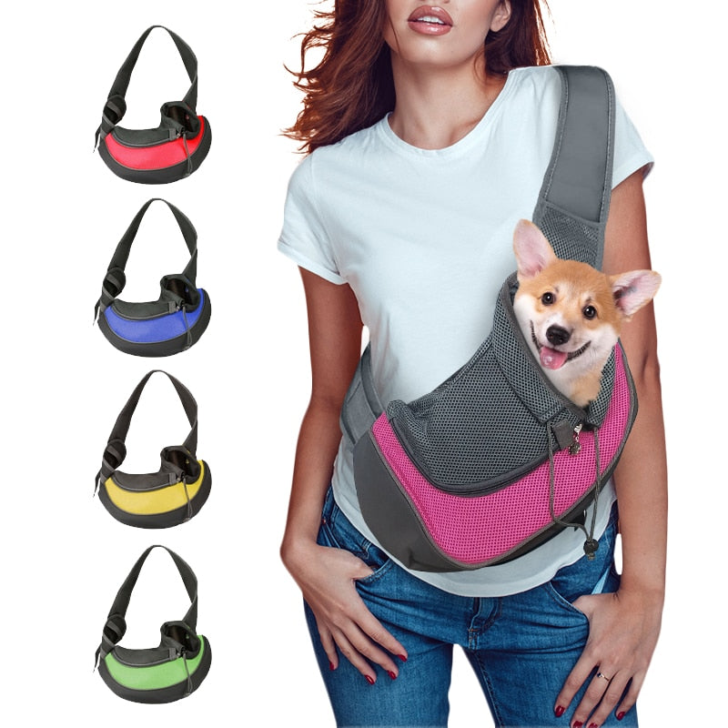 Pet Puppy Carrier S/M Outdoor Travel Dog Shoulder Bag Mesh Oxford Single Comfort Sling Handbag Tote Pouch-0